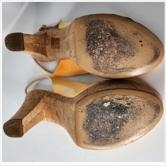 GUCCI vintage 38 ombre Patent Leather Cork GG PLATFORM slingback shoes Authentic - Picture 2 of 5